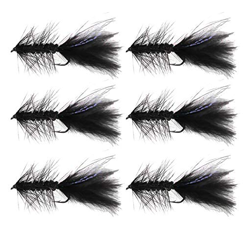 L-MEIQUN, 6PCS Wooly Bugger Streamers Fliegenfischen Köder Olive Rot Schwarz Salzwasser Fliegenbinden Haken Forelle fliegt Bait (Farbe : 6PCS Black, Größe : Hook Size 4) - 1