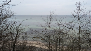 Ein optimaler Spot zur optimalen Zeit zum Angeln auf Meerforellen sind Ostsee-Küstenabschnitte wie dieser, mit Leopardengrund, bei bedecktem Himmel, zur kühleren Jahreszeit, wenn noch kein Laub an den Bäumen ist.