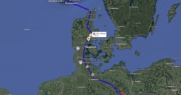 Luftaufnahme mit eingezeichneter Reiseroute der vierten und letzten Etappe der 2Angeln mit Dachzelt" Tour 2025 - von Mandal nach Lyngdal und dann über Kristiansand und Hirtshals zurück nach Berlin