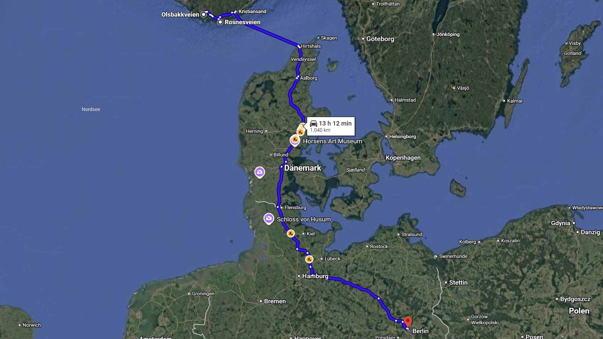 Luftaufnahme mit eingezeichneter Reiseroute der vierten und letzten Etappe der 2Angeln mit Dachzelt